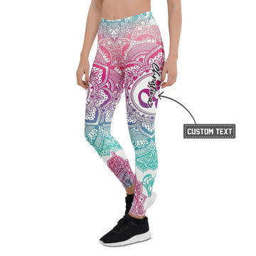 Personalisierte Damen Yoga Leggings Mandala Muster Bunt Türkis Pink Sportleggings Fitnesshose C823 - XL