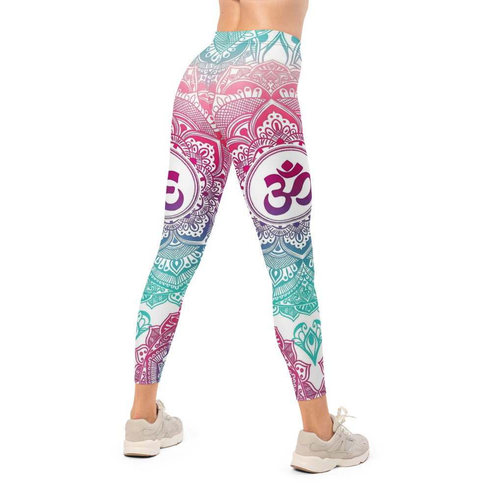 Personalisierte Damen Yoga Leggings Mandala Muster Bunt Türkis Pink Sportleggings Fitnesshose C823