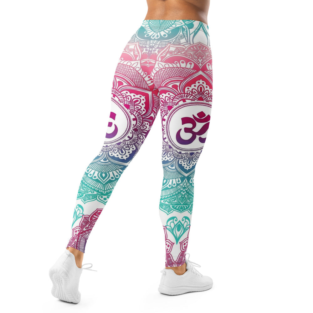 Personalisierte Damen Yoga Leggings Mandala Muster Bunt Türkis Pink Sportleggings Fitnesshose C823