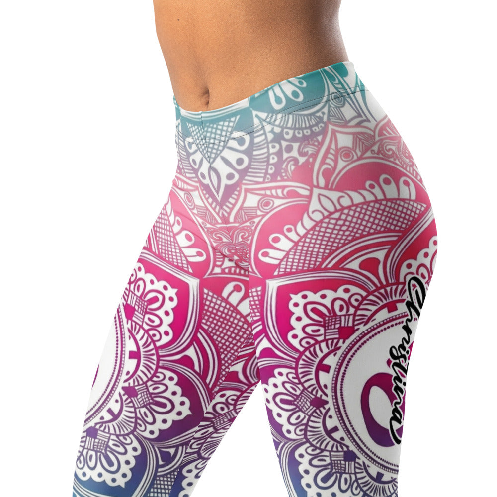 Personalisierte Damen Yoga Leggings Mandala Muster Bunt Türkis Pink Sportleggings Fitnesshose C823