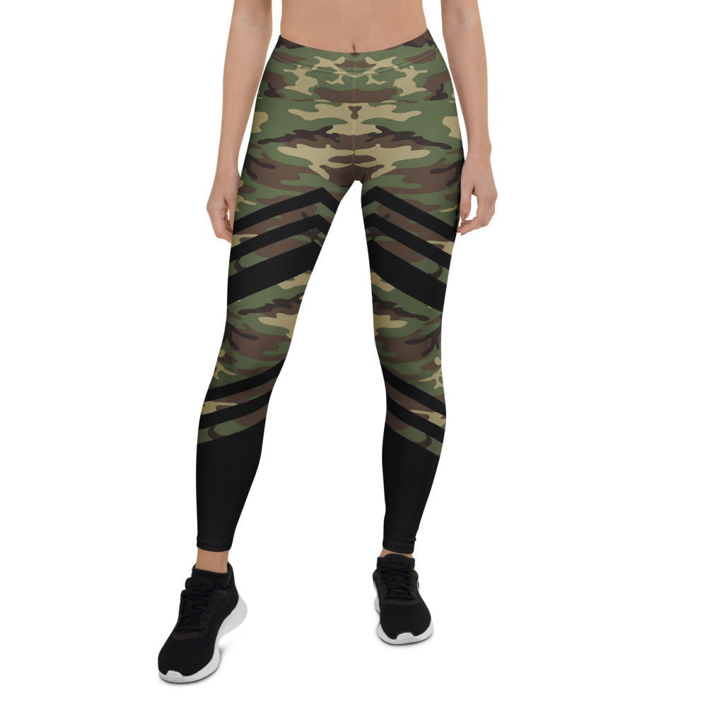 Personalisierte Damen Sportleggings Camouflage Muster Olivgrün Schwarz Fitness Leggings Sport Hose L206