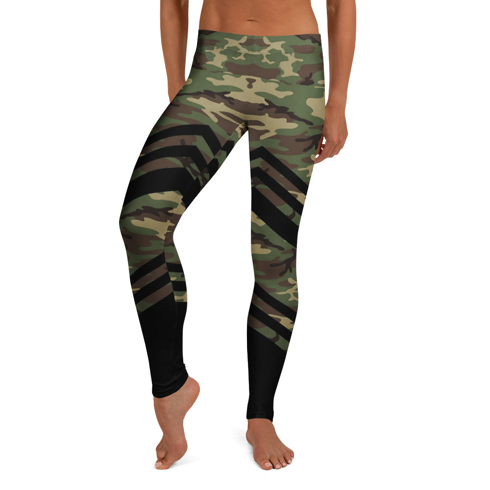 Personalisierte Damen Sportleggings Camouflage Muster Olivgrün Schwarz Fitness Leggings Sport Hose L206