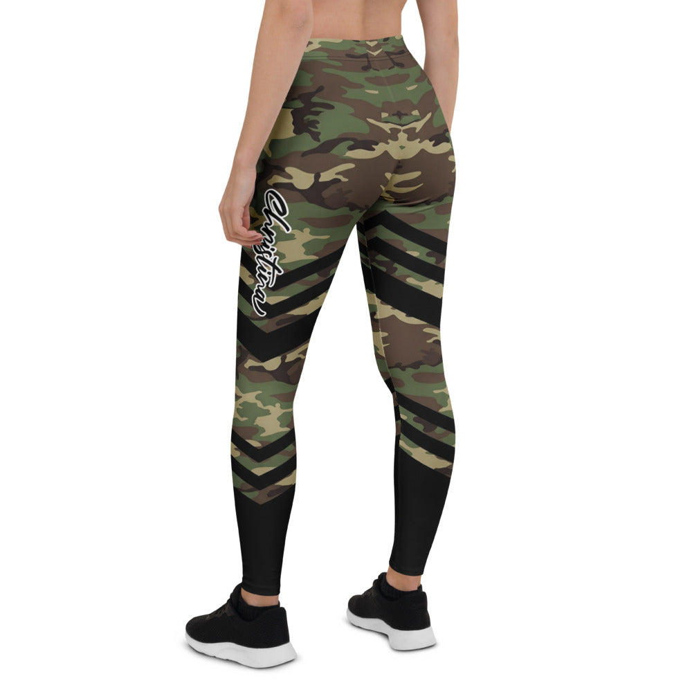 Personalisierte Damen Sportleggings Camouflage Muster Olivgrün Schwarz Fitness Leggings Sport Hose L206