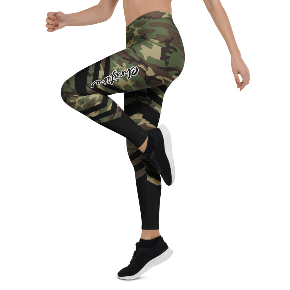 Personalisierte Damen Sportleggings Camouflage Muster Olivgrün Schwarz Fitness Leggings Sport Hose L206