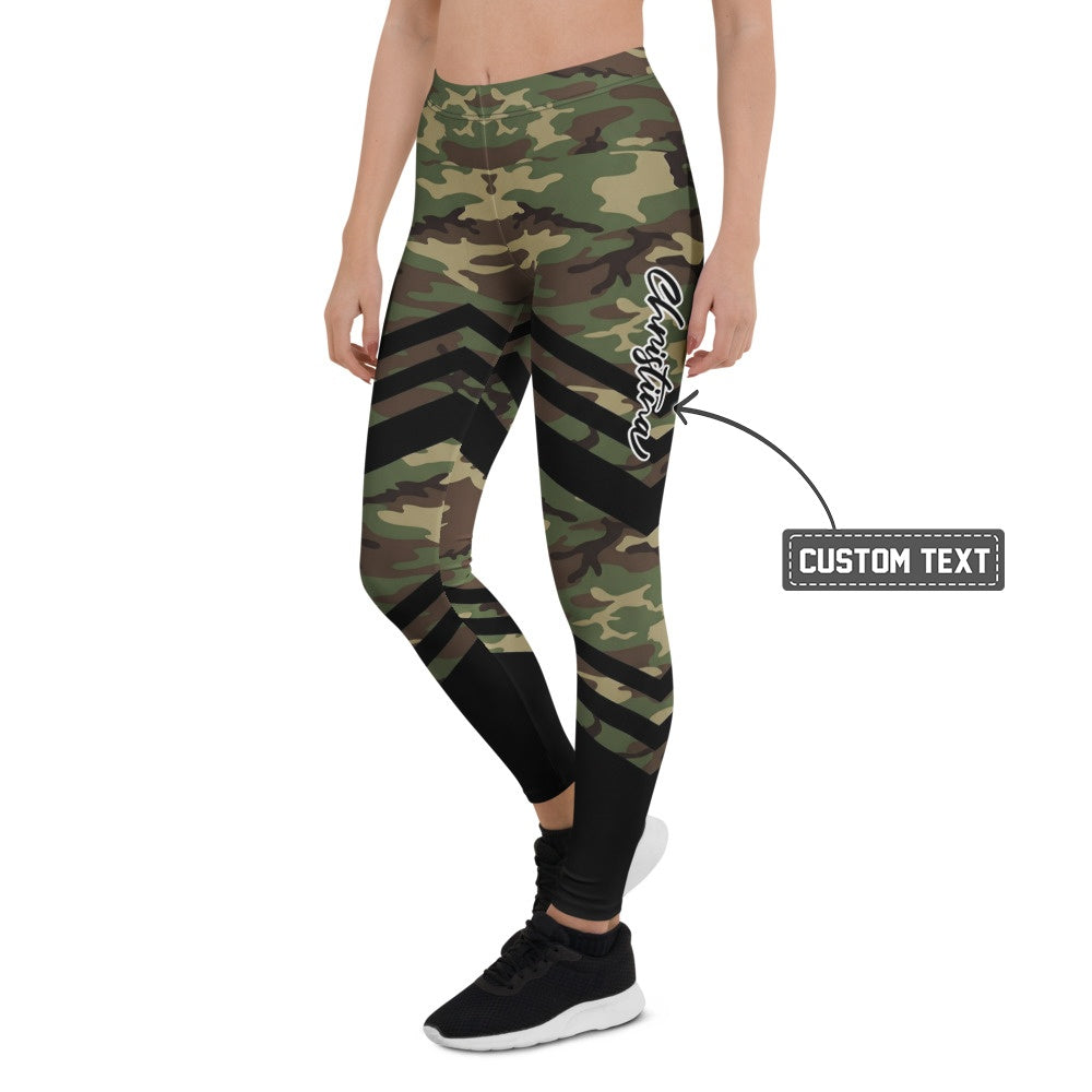 Personalisierte Damen Sportleggings Camouflage Muster Olivgrün Schwarz Fitness Leggings Sport Hose L206 - XL