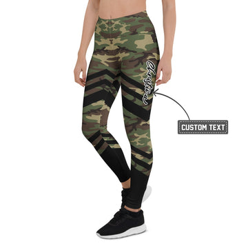 Personalisierte Damen Sportleggings Camouflage Muster Olivgrün Schwarz Fitness Leggings Sport Hose L206 - XL