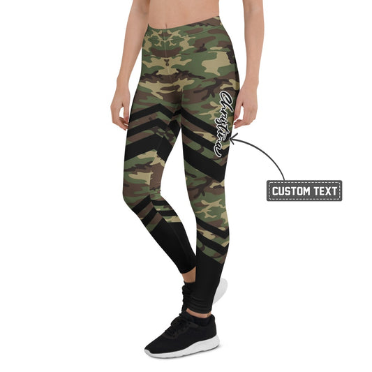 Personalisierte Damen Sportleggings Camouflage Muster Olivgrün Schwarz Fitness Leggings Sport Hose L206 - XL