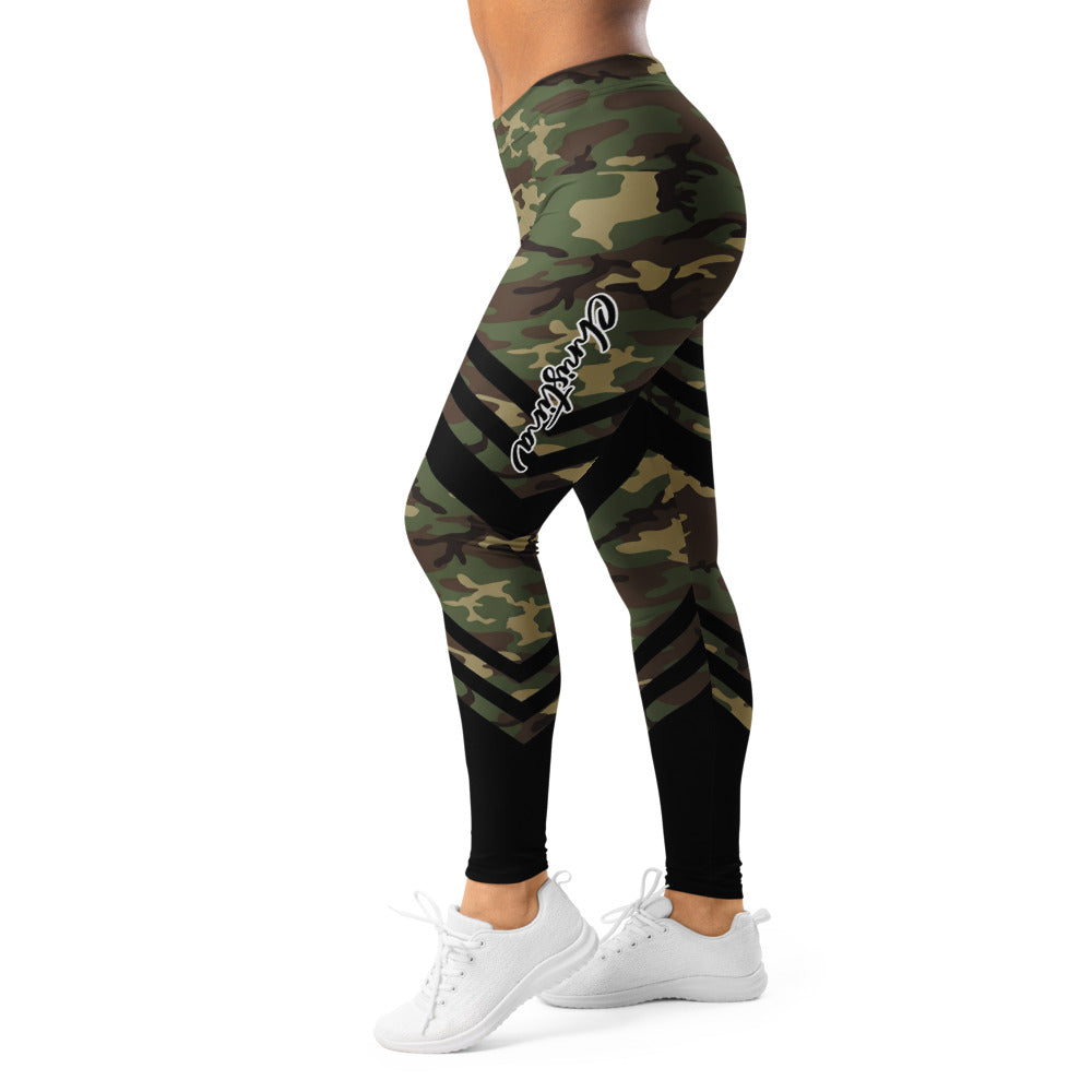 Personalisierte Damen Sportleggings Camouflage Muster Olivgrün Schwarz Fitness Leggings Sport Hose L206