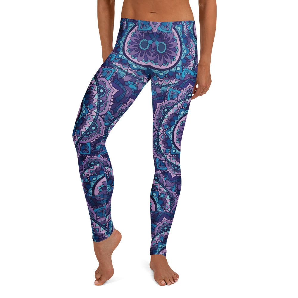 Personalisierte Damen Sportleggings Mandala Design Blau Lila Yoga Leggings Fitnesshose A833