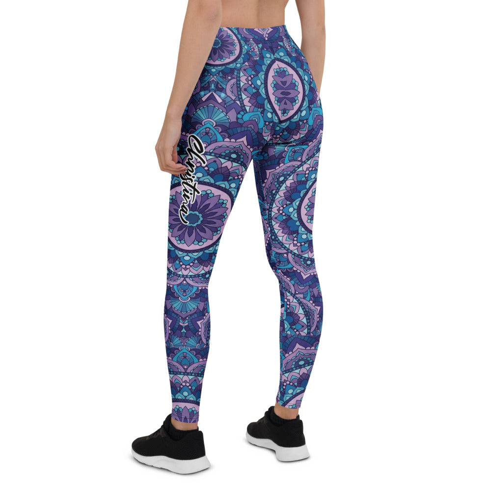 Personalisierte Damen Sportleggings Mandala Design Blau Lila Yoga Leggings Fitnesshose A833