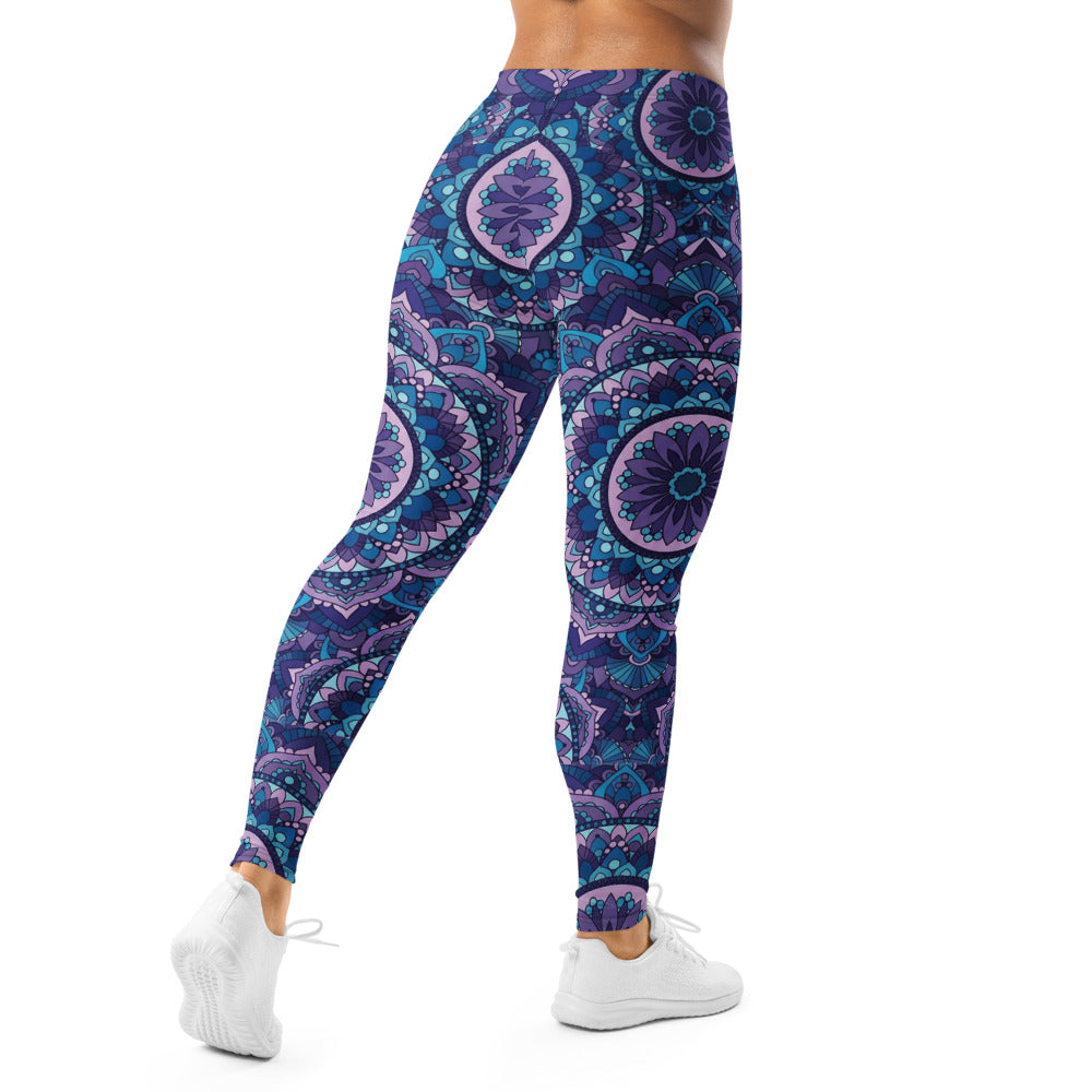 Personalisierte Damen Sportleggings Mandala Design Blau Lila Yoga Leggings Fitnesshose A833