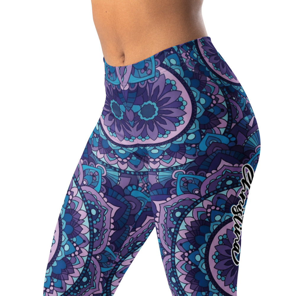 Personalisierte Damen Sportleggings Mandala Design Blau Lila Yoga Leggings Fitnesshose A833