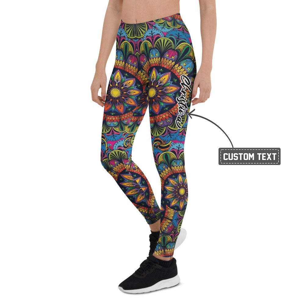 Personalisierte Damen Sportleggings Mandala Muster Bunt Fitness Yoga Leggings R261 - XL