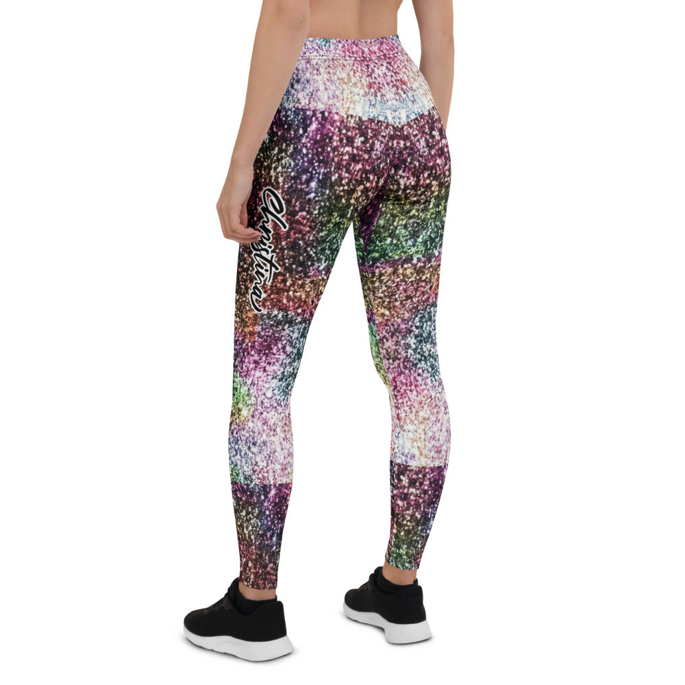 Personalisierte Damen Sportleggings Glitzer-Optik Bunt Fitness Leggings Yoga Hose Mehrfarbig X201