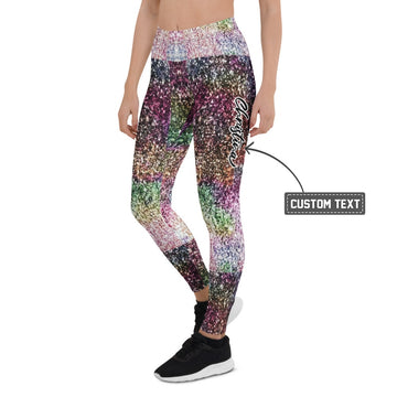Personalisierte Damen Sportleggings Glitzer-Optik Bunt Fitness Leggings Yoga Hose Mehrfarbig X201 - XL