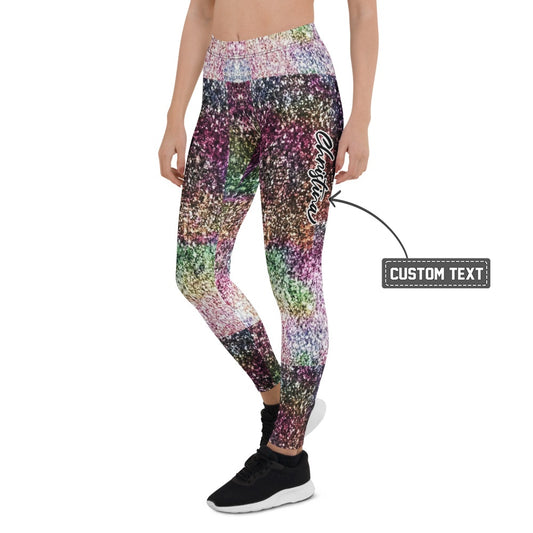 Personalisierte Damen Sportleggings Glitzer-Optik Bunt Fitness Leggings Yoga Hose Mehrfarbig X201 - XL