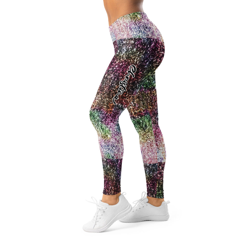 Personalisierte Damen Sportleggings Glitzer-Optik Bunt Fitness Leggings Yoga Hose Mehrfarbig X201