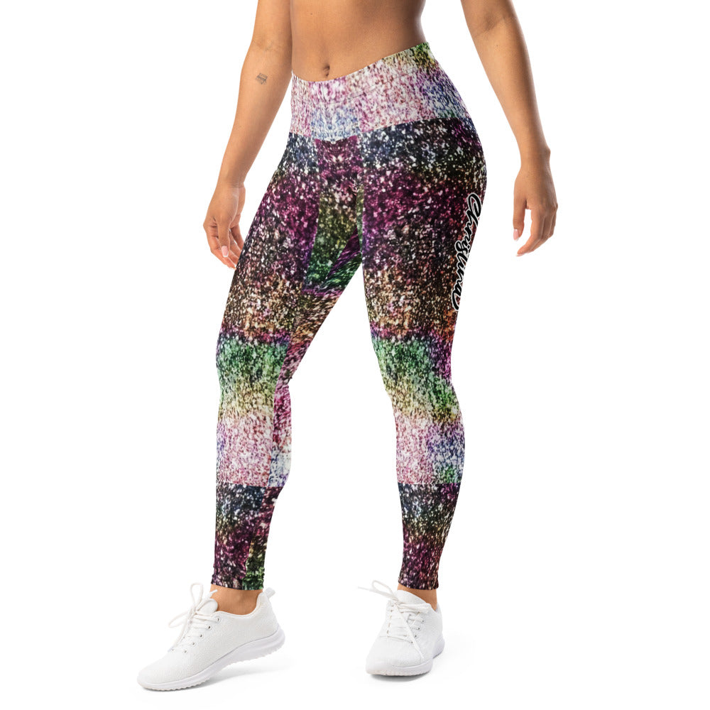 Personalisierte Damen Sportleggings Glitzer-Optik Bunt Fitness Leggings Yoga Hose Mehrfarbig X201