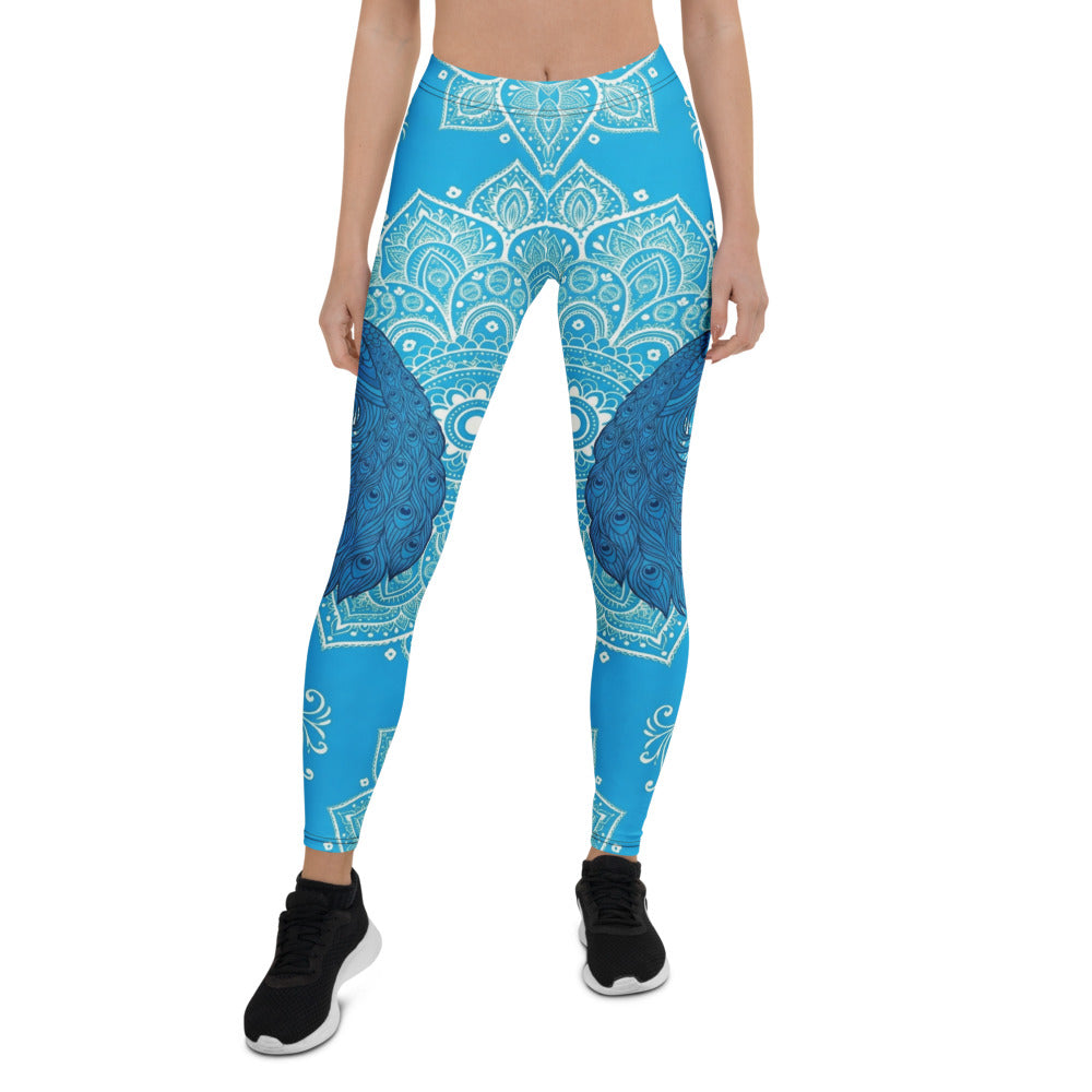 Personalisierte Damen Sportleggings Mandala & Pfauen Design Blau Türkis Fitness Yoga Leggings F236