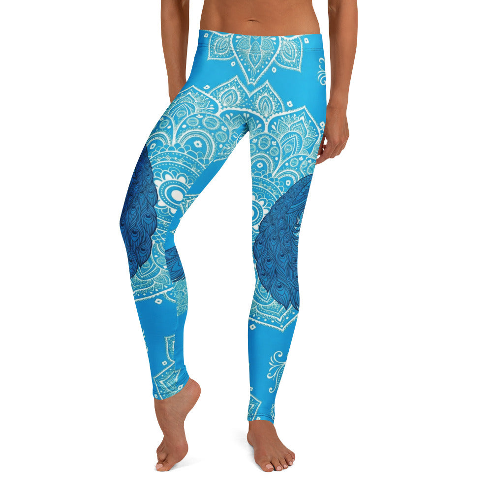 Personalisierte Damen Sportleggings Mandala & Pfauen Design Blau Türkis Fitness Yoga Leggings F236