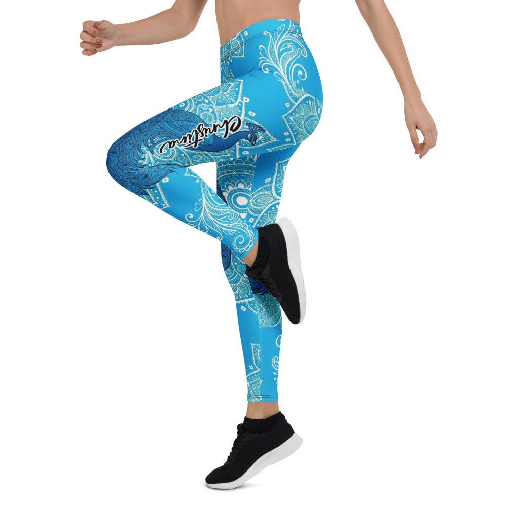 Personalisierte Damen Sportleggings Mandala & Pfauen Design Blau Türkis Fitness Yoga Leggings F236
