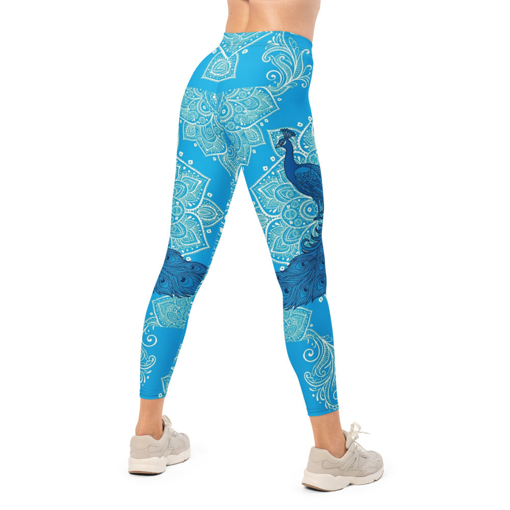 Personalisierte Damen Sportleggings Mandala & Pfauen Design Blau Türkis Fitness Yoga Leggings F236