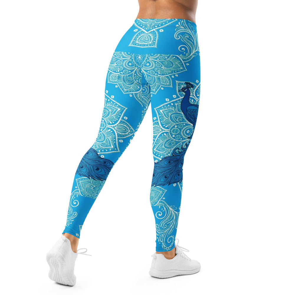 Personalisierte Damen Sportleggings Mandala & Pfauen Design Blau Türkis Fitness Yoga Leggings F236