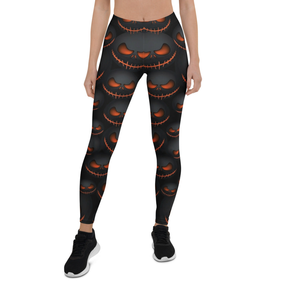 Personalisierte Damen Sportleggings Halloween Kürbis Gesicht Design Schwarz Orange Fitness Leggings X616