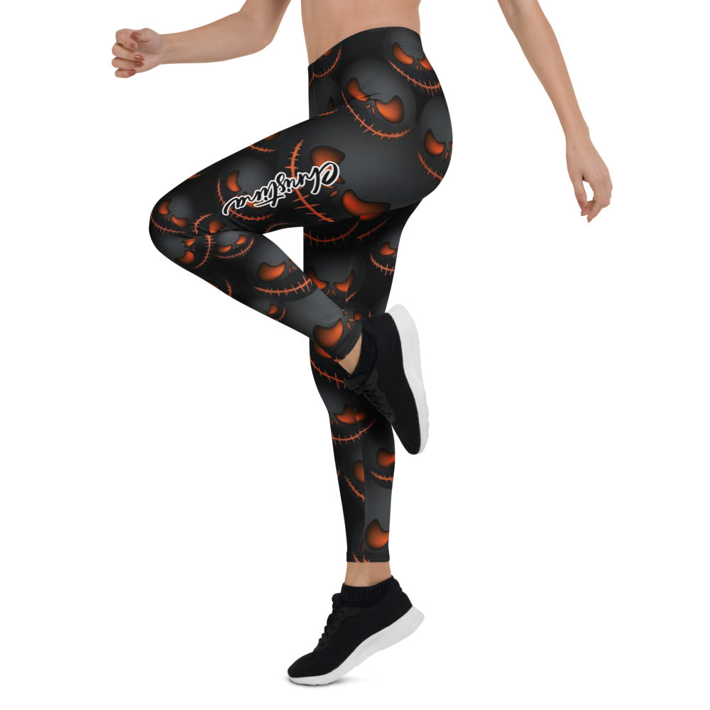 Personalisierte Damen Sportleggings Halloween Kürbis Gesicht Design Schwarz Orange Fitness Leggings X616