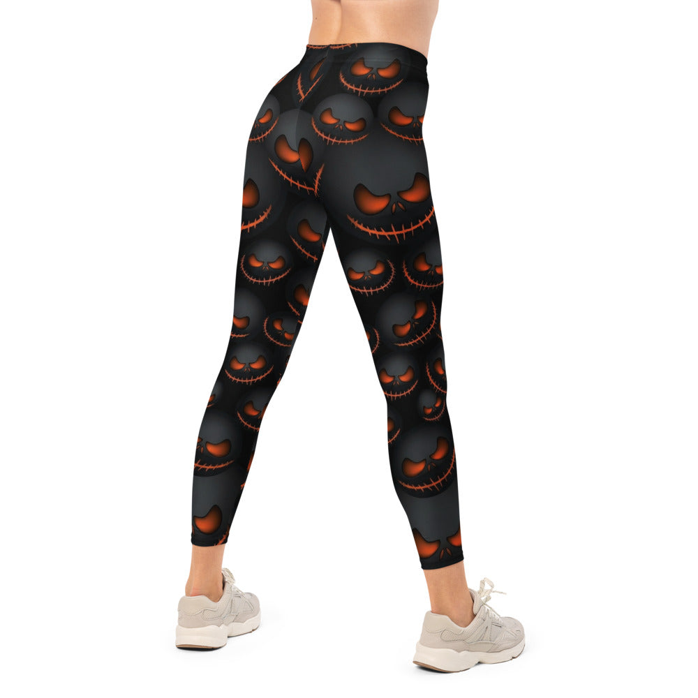 Personalisierte Damen Sportleggings Halloween Kürbis Gesicht Design Schwarz Orange Fitness Leggings X616