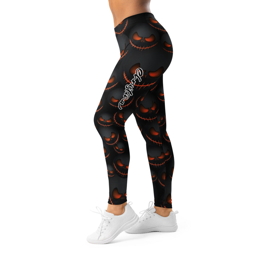 Personalisierte Damen Sportleggings Halloween Kürbis Gesicht Design Schwarz Orange Fitness Leggings X616
