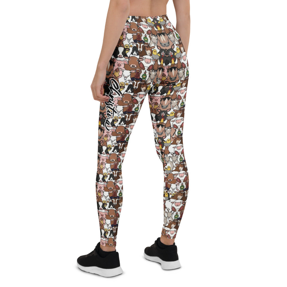 Personalisierte Damen Sportleggings Bauernhof Tiere Muster Fitness Leggings Bunt F240