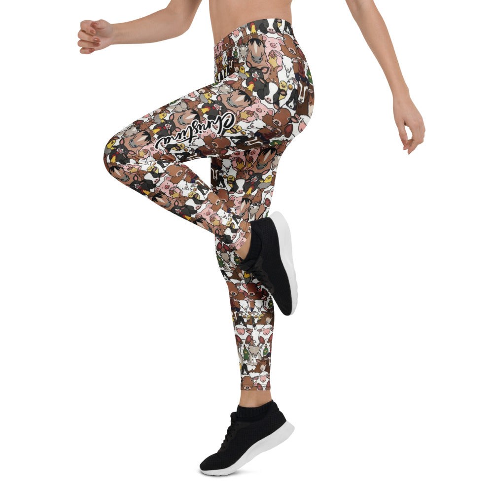 Personalisierte Damen Sportleggings Bauernhof Tiere Muster Fitness Leggings Bunt F240