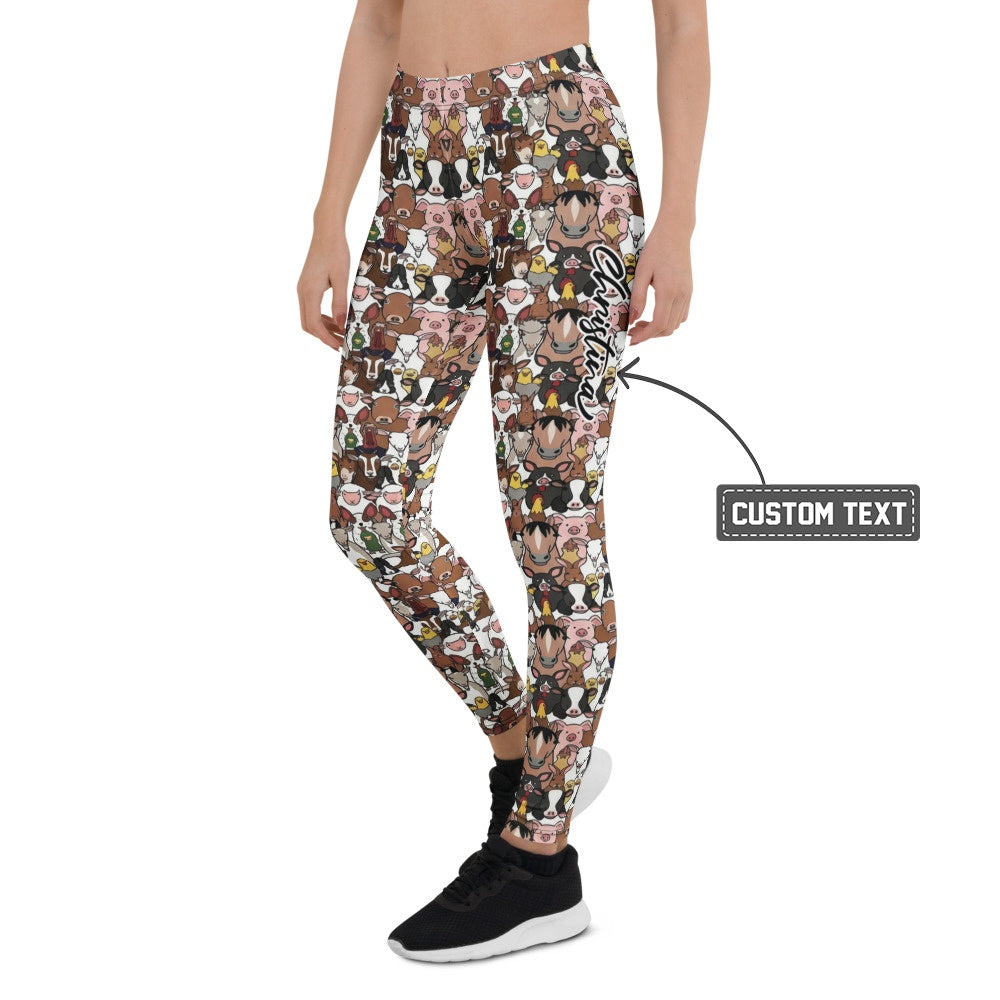 Personalisierte Damen Sportleggings Bauernhof Tiere Muster Fitness Leggings Bunt F240 - XL