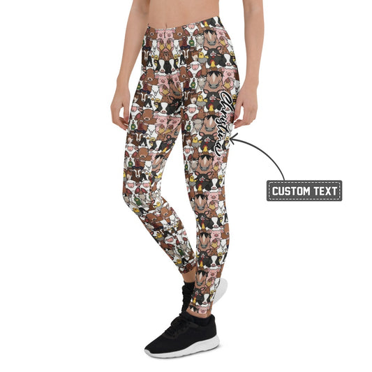 Personalisierte Damen Sportleggings Bauernhof Tiere Muster Fitness Leggings Bunt F240 - XL