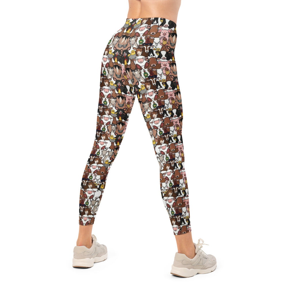 Personalisierte Damen Sportleggings Bauernhof Tiere Muster Fitness Leggings Bunt F240