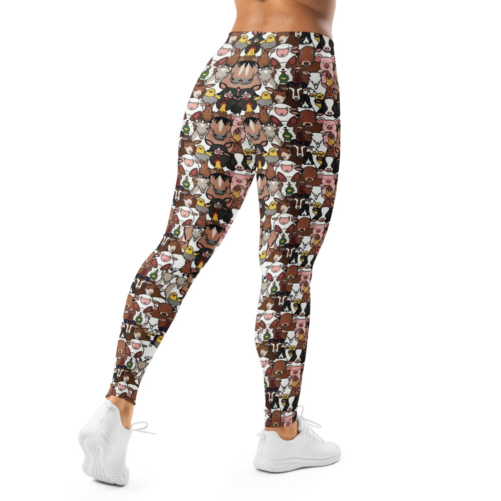 Personalisierte Damen Sportleggings Bauernhof Tiere Muster Fitness Leggings Bunt F240