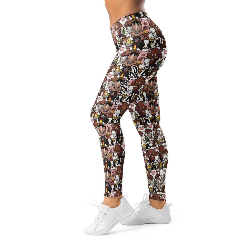 Personalisierte Damen Sportleggings Bauernhof Tiere Muster Fitness Leggings Bunt F240
