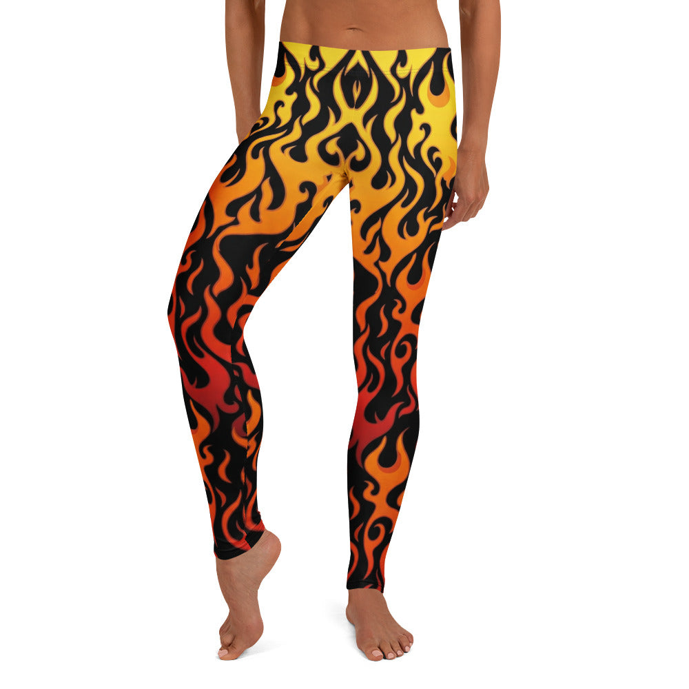 Personalisierte Damen Sportleggings Flammenmuster Schwarz Rot Gelb Fitness Yoga Leggings Feuer Design W228