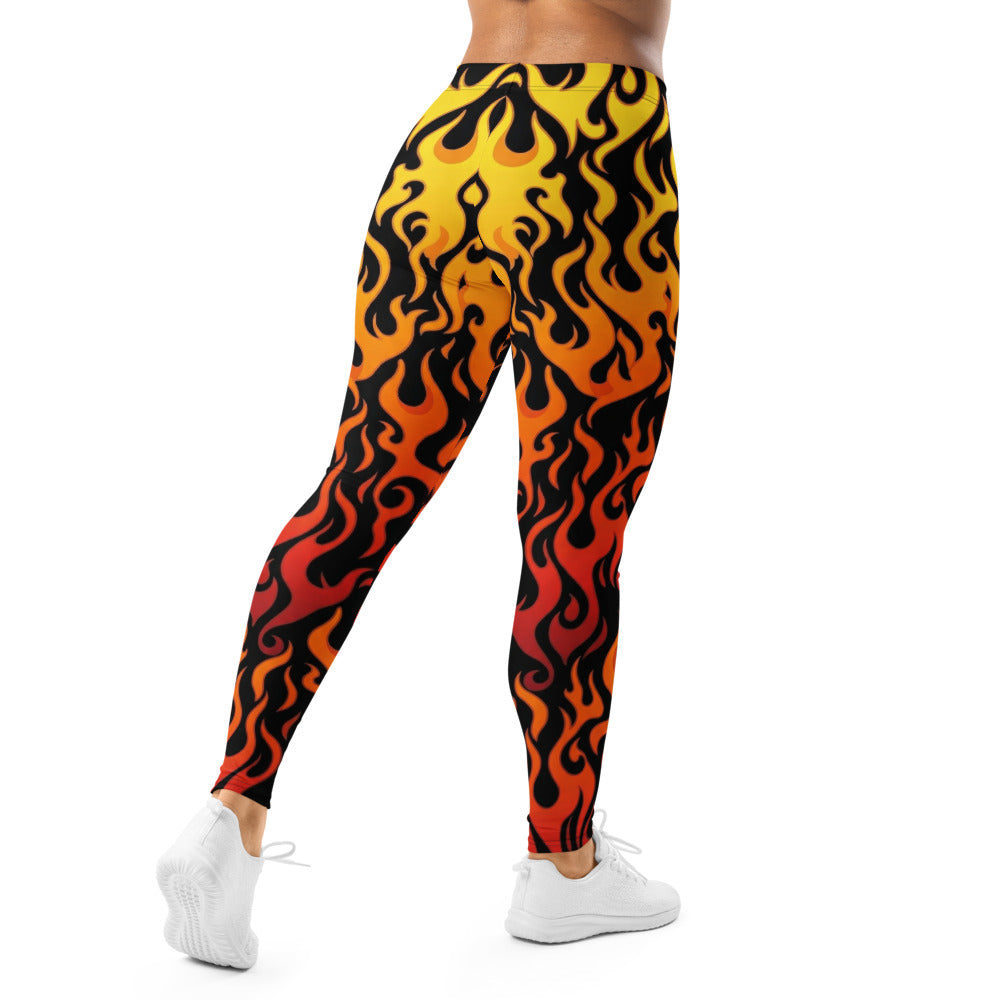 Personalisierte Damen Sportleggings Flammenmuster Schwarz Rot Gelb Fitness Yoga Leggings Feuer Design W228