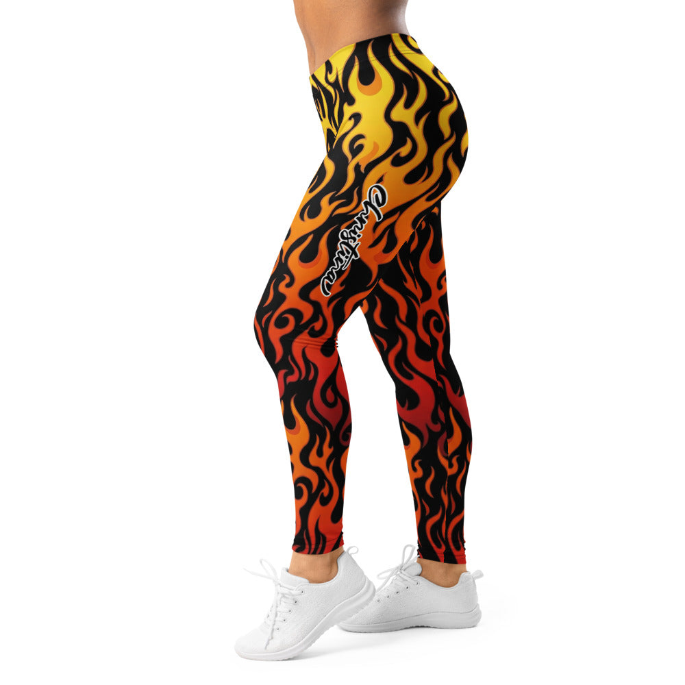Personalisierte Damen Sportleggings Flammenmuster Schwarz Rot Gelb Fitness Yoga Leggings Feuer Design W228