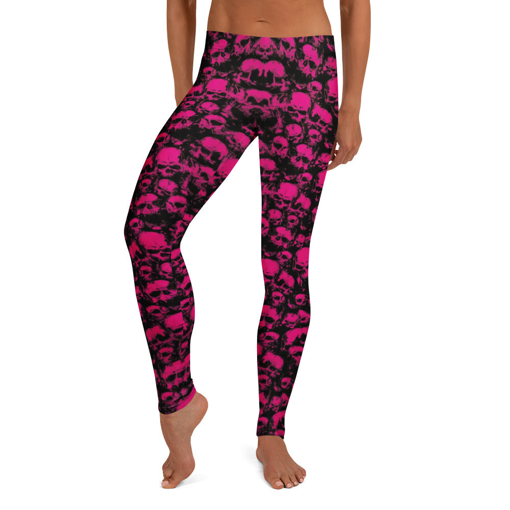 Personalisierte Sportleggings Damen Totenkopf Design Schwarz Pink Fitness Yoga Leggings S195