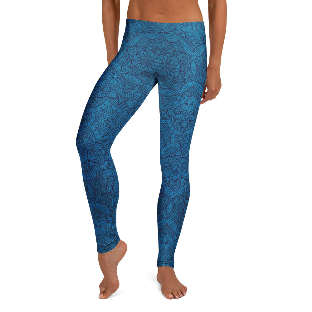 Personalisierte Yoga Leggings Damen Mandala Muster Blau Ornament Fitness Sportleggings I683