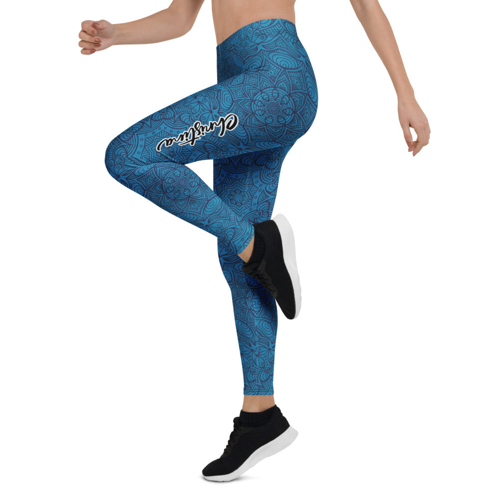Personalisierte Yoga Leggings Damen Mandala Muster Blau Ornament Fitness Sportleggings I683