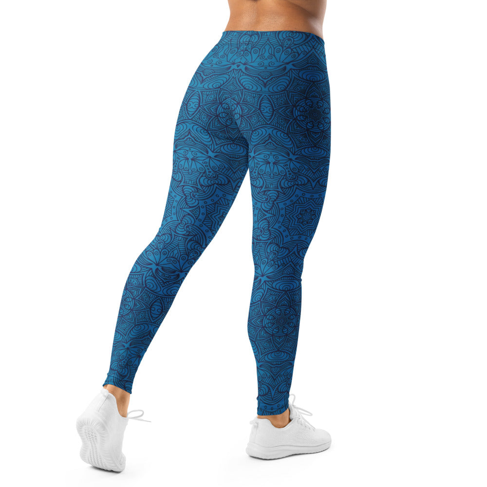 Personalisierte Yoga Leggings Damen Mandala Muster Blau Ornament Fitness Sportleggings I683