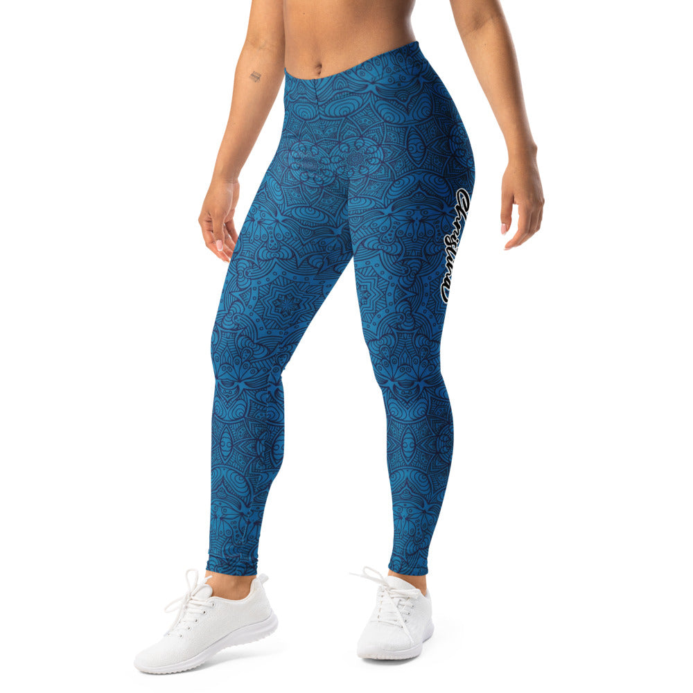 Personalisierte Yoga Leggings Damen Mandala Muster Blau Ornament Fitness Sportleggings I683