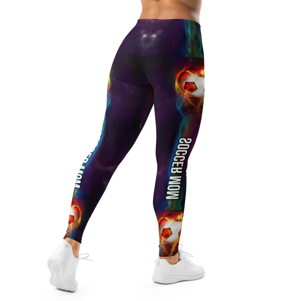 Personalisierte Damen Sportleggings Fußball Motiv brennender Ball Galaxie Design Fitnesshose Lila Schwarz V674