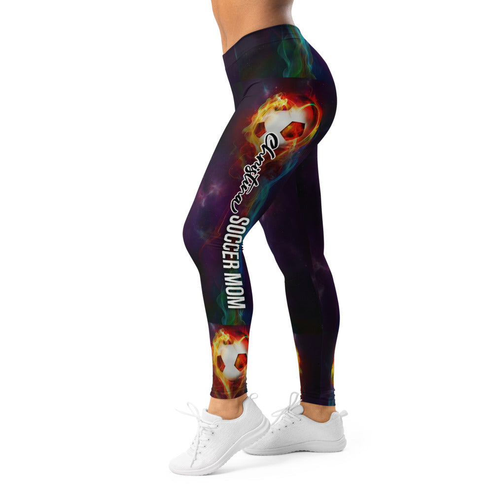Personalisierte Damen Sportleggings Fußball Motiv brennender Ball Galaxie Design Fitnesshose Lila Schwarz V674