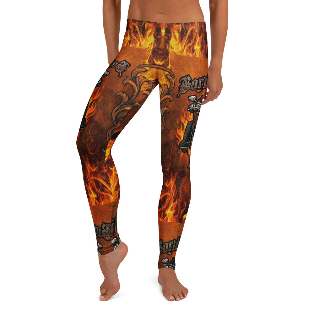 Personalisierte Damen Sportleggings Flammen Motiv Biker Design Fitness Leggings Schwarz Orange Q772