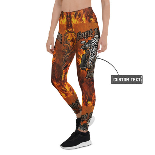 Personalisierte Damen Sportleggings Flammen Motiv Biker Design Fitness Leggings Schwarz Orange Q772 - XL
